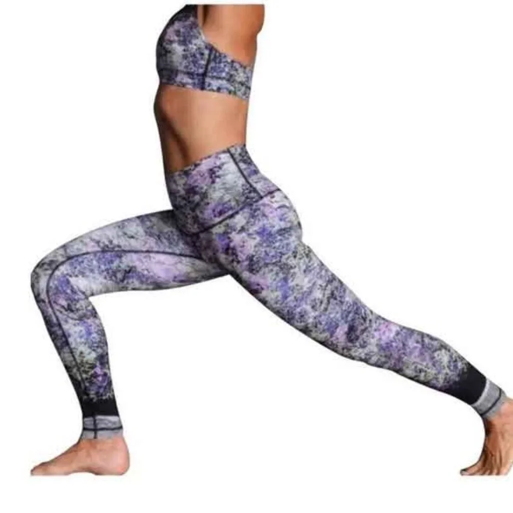 LULULEMON leggings 6 Purple Green Black Wunder Under 7/8 Hi-Rise EUC